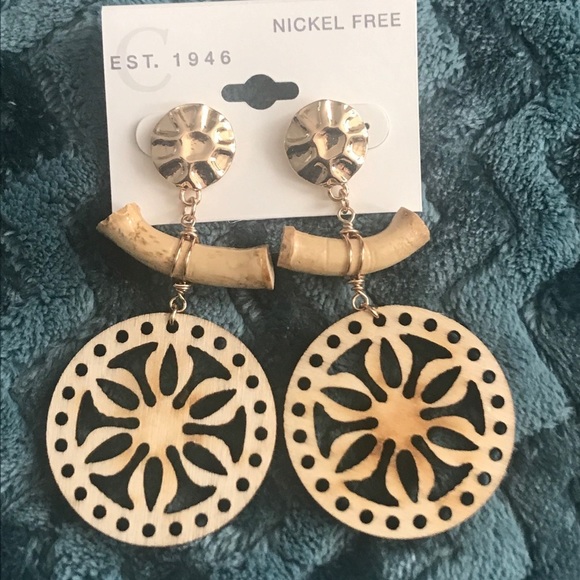 Cato Jewelry - Bamboo and carved wood earrings nickel free